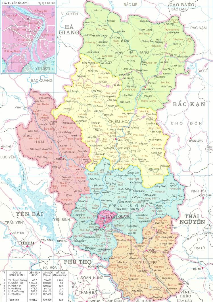 Bản đồ hành chính tỉnh Tuyên Quang năm 2022