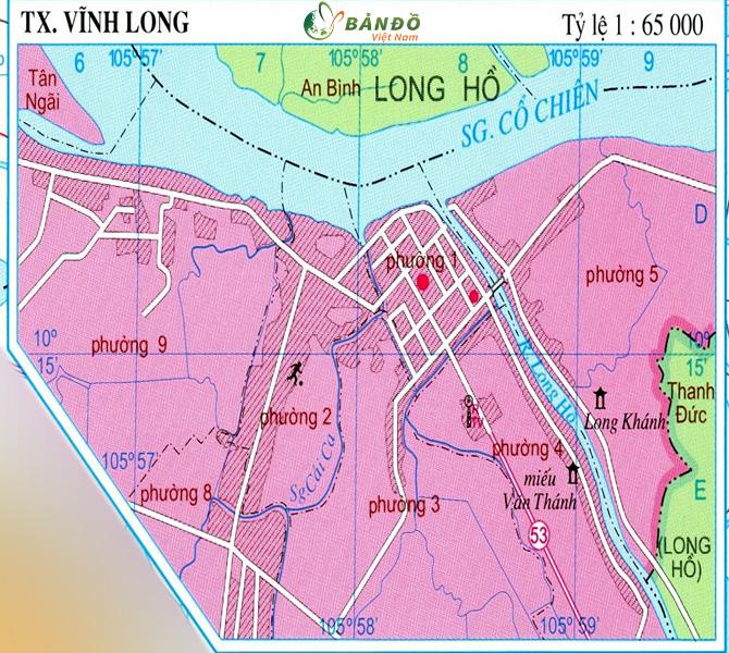 Bản đồ hành chính các phường tại Thành phố Vĩnh Long