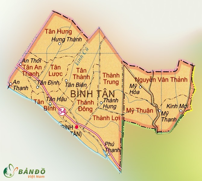 Bản đồ hành chính các xã tại Huyện Bình Tân    