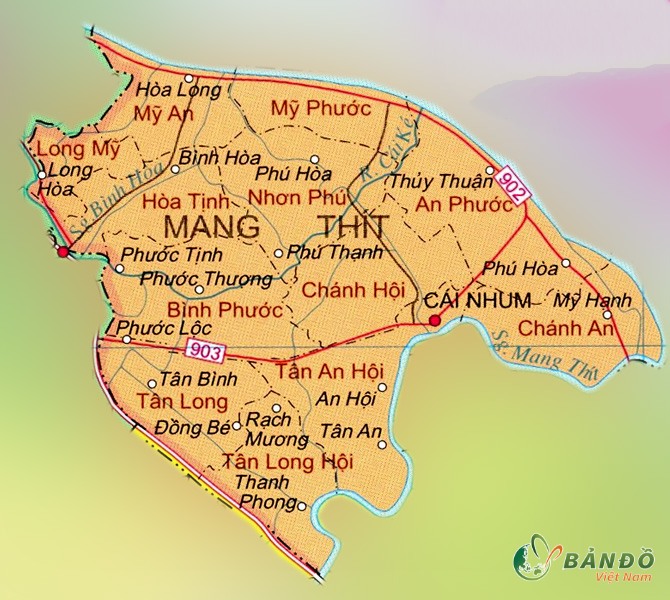Bản đồ hành chính các xã tại Huyện Mang Thít    