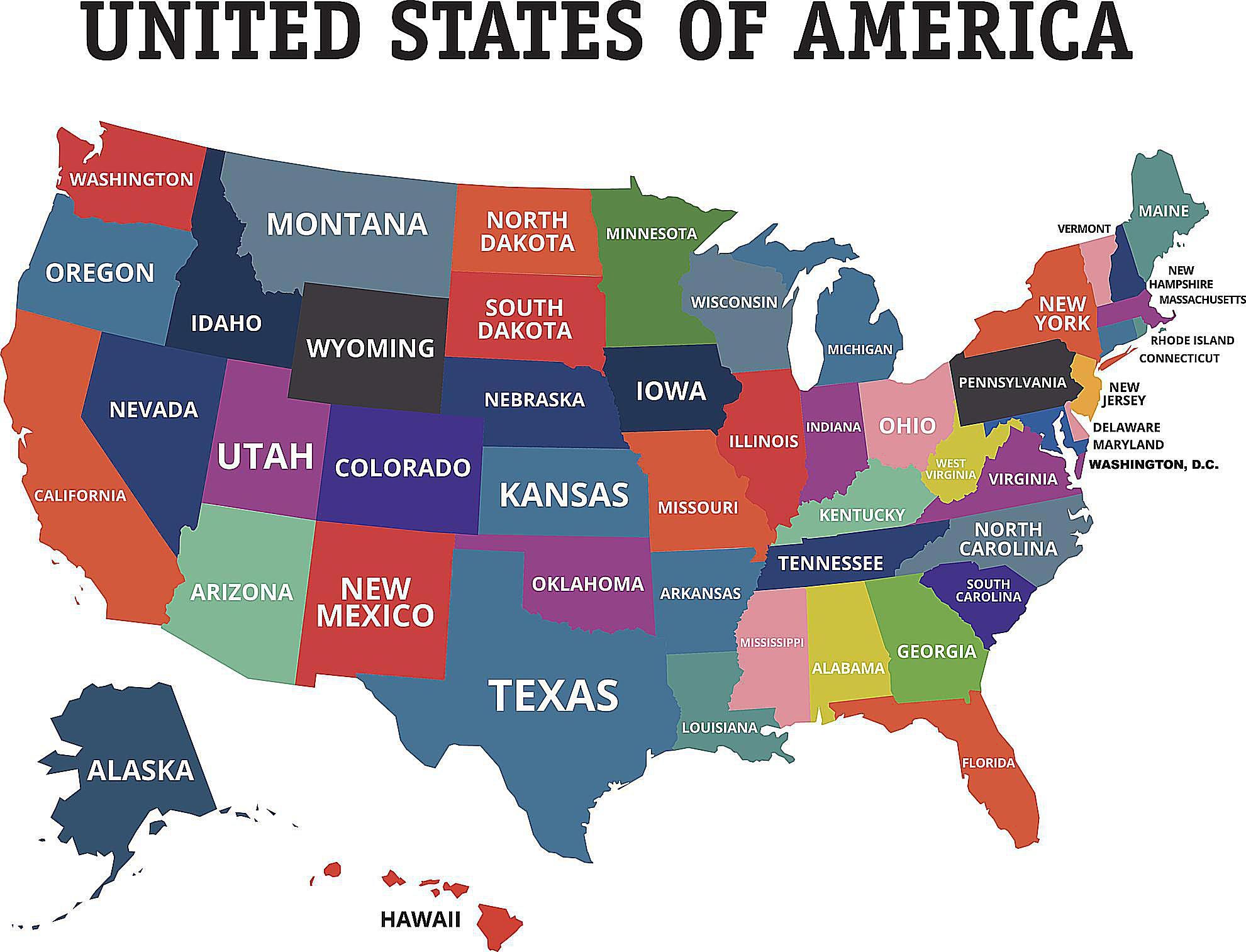 Bản đồ lãnh thổ và 50 tiểu bang của nước Mỹ năm 2022