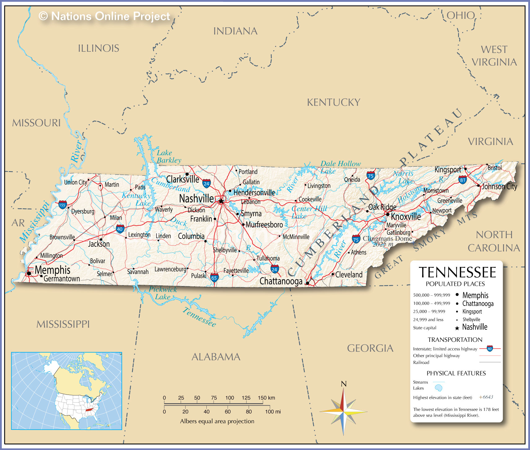 Bản đồ tiểu bang Tennessee