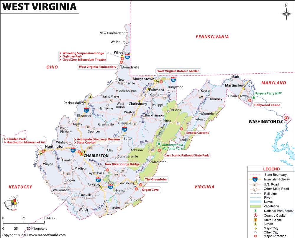 Bản đồ bang West Virginia