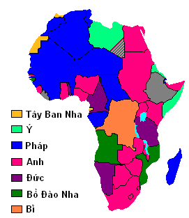 Bản đồ chỉ ra những vùng thuộc địa của người châu Âu đối với châu Phi vào đầu Thế chiến I