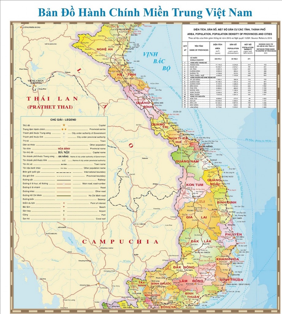 Bản đồ hành chính các tỉnh ở Miền Trung tại Việt Nam
