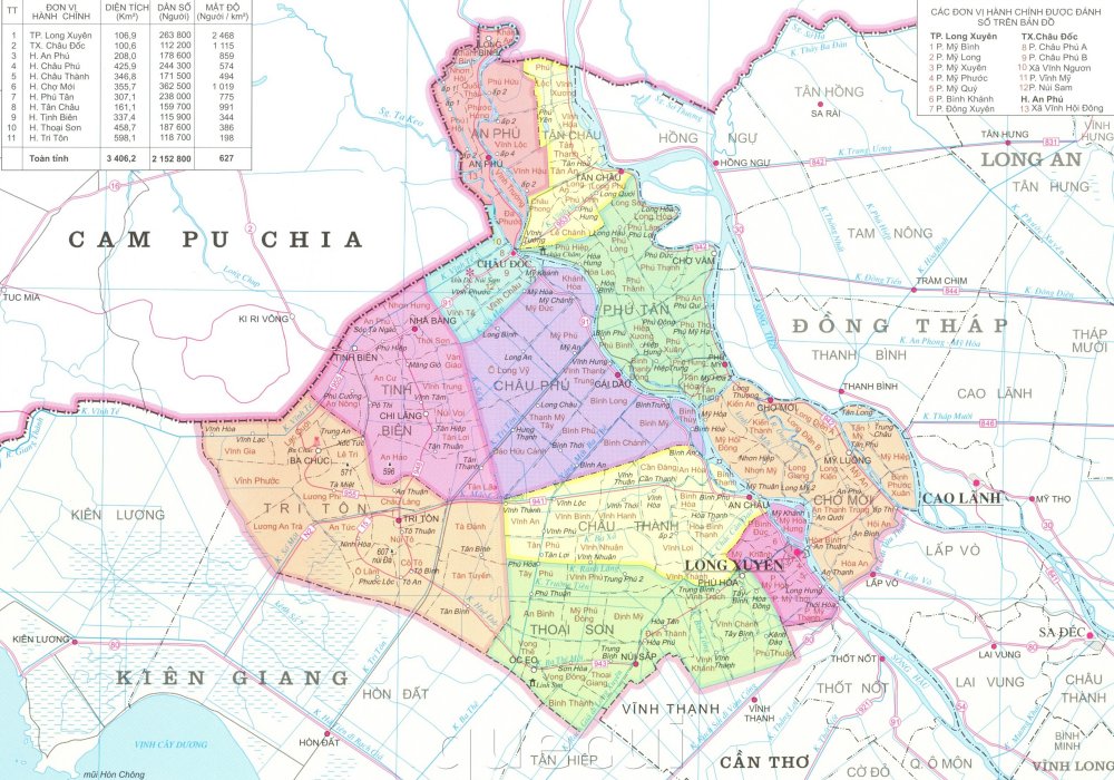 Bản đồ hành chính các xã, huyện, thành phố trên địa bàn tỉnh An Giang năm 2022
