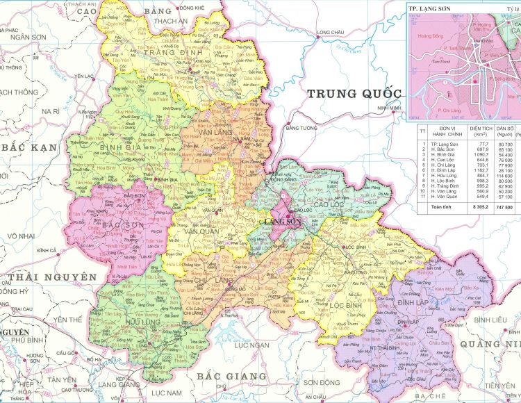Bản đồ các xã, huyện, thành phố của tỉnh Lạng Sơn năm 2022