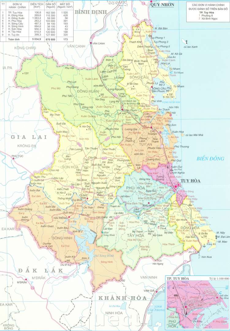 Bản đồ hành chính tỉnh Phú Yên năm 2022