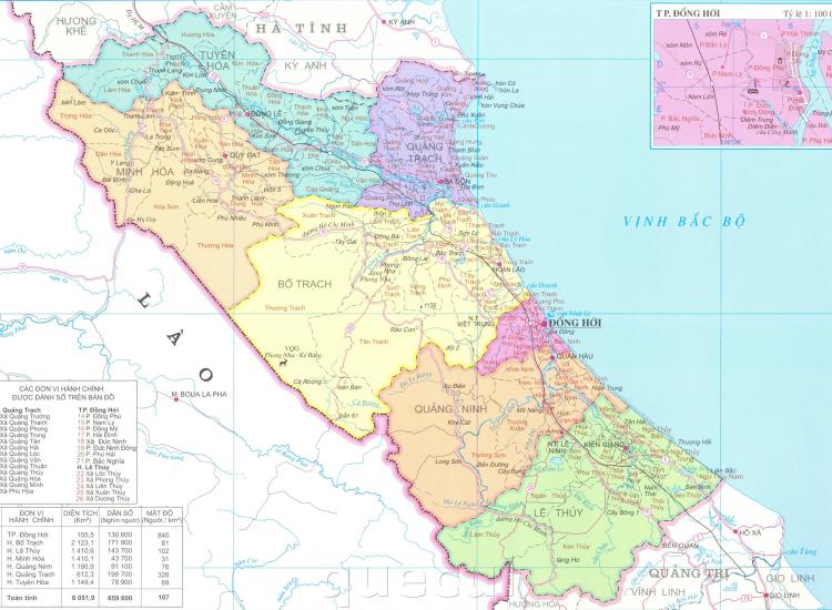 Bản đồ hành chính tỉnh Quảng Bình năm 2022