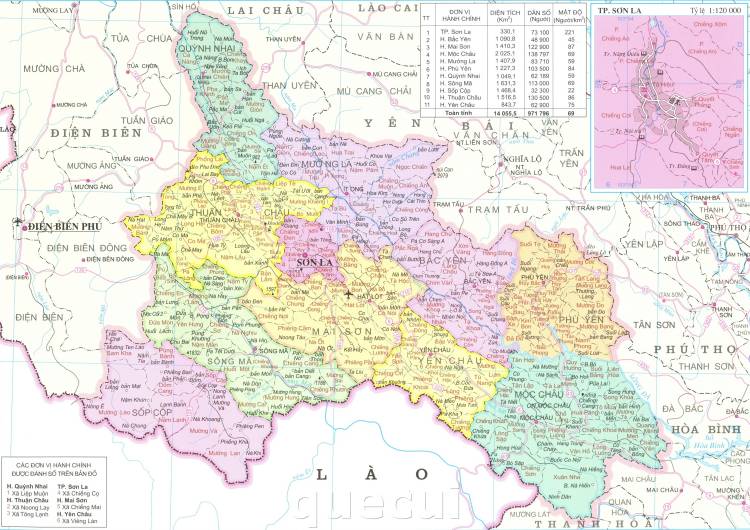 Bản đồ hành chính các huyện, xã tại tỉnh Sơn Lan năm 2022