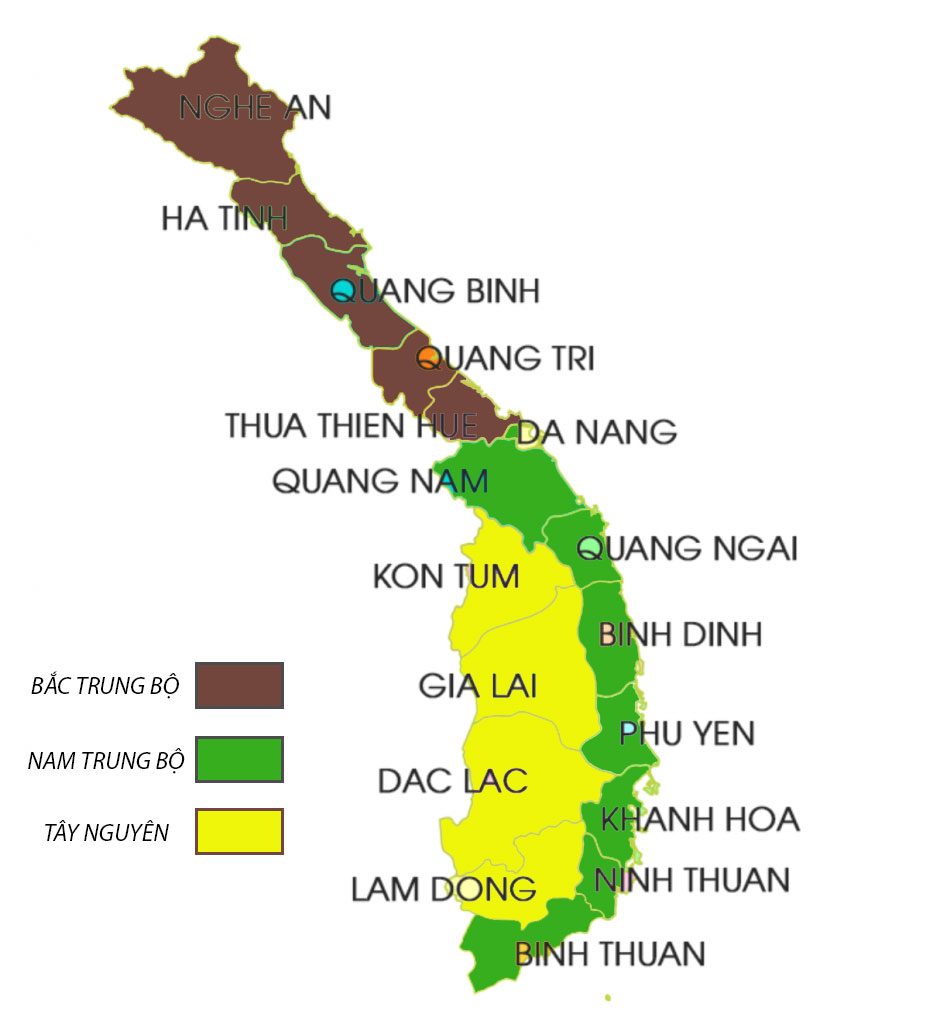 Màu xanh lá - Bản đồ duyên hải Nam Trung Bộ