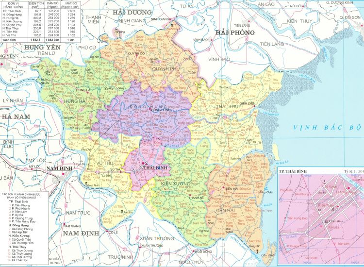 Bản đồ hành chính tỉnh Thái Bình năm 2022