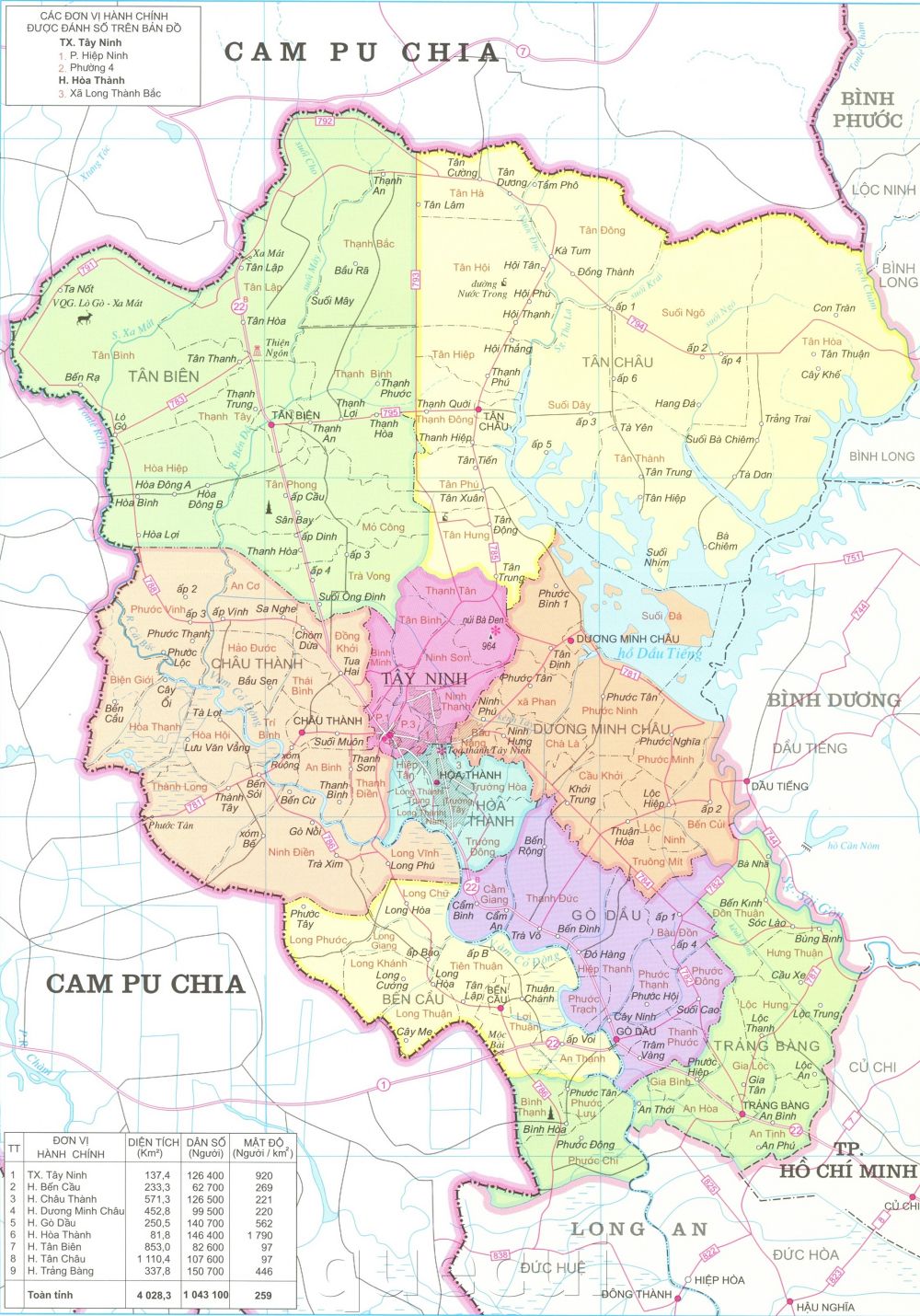 Bản đồ hành chính tỉnh Tây Ninh khổ lớn