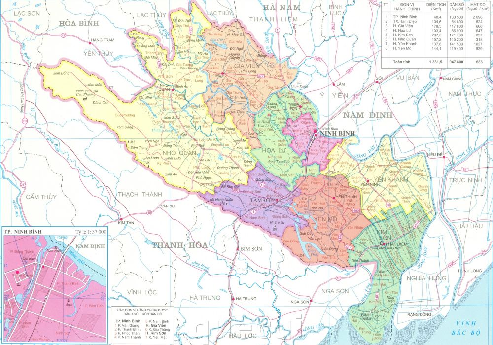 Bản đồ hành chính các xã, huyện, thành phố trên địa bàn tỉnh Ninh Bình năm 2022