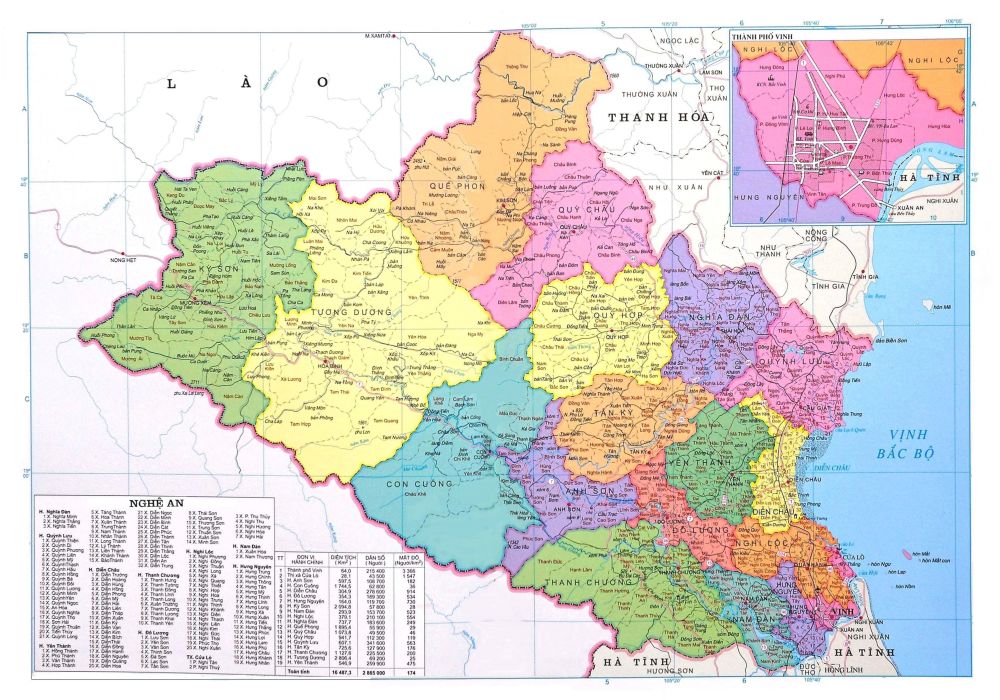 Bản đồ hành chính các xã, huyện, thành phố trên địa bàn tỉnh Nghệ An năm 2022