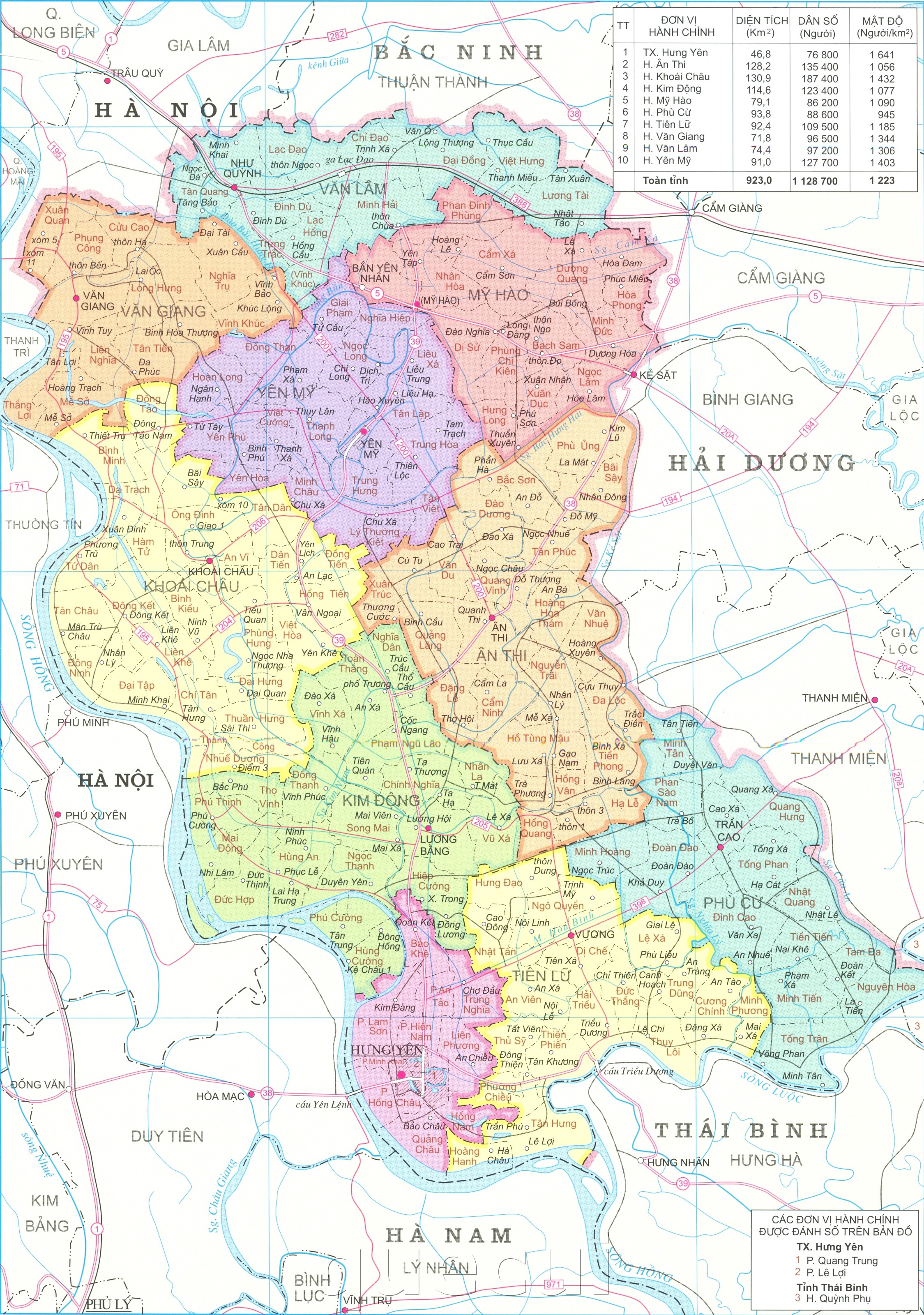 Bản đồ hành chính tỉnh Hưng Yên khổ lớn năm 2022