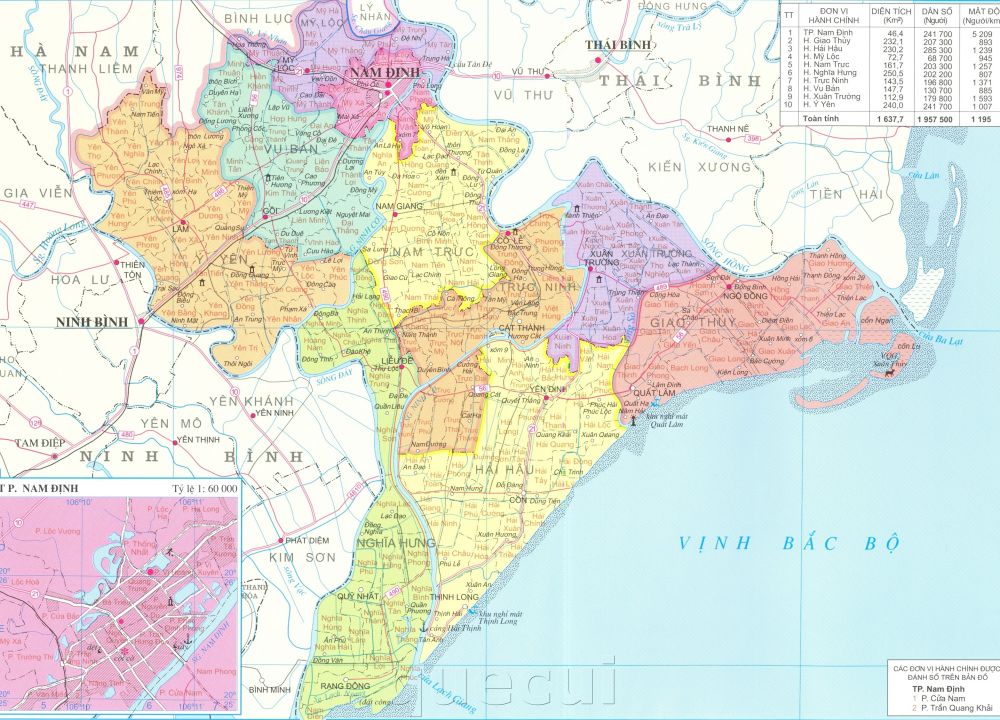 Bản đồ hành chính tỉnh Nam Định năm 2022