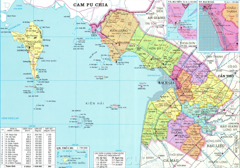 Bản đồ hành chính các thành phố, huyện, xã trên địa bàn tỉnh Kiên Giang