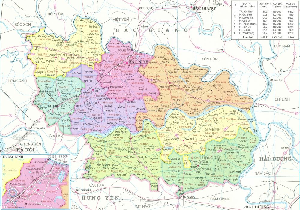 Bản đồ hành chính các xã, huyện, thành phố trên tỉnh Bắc Ninh năm 2022