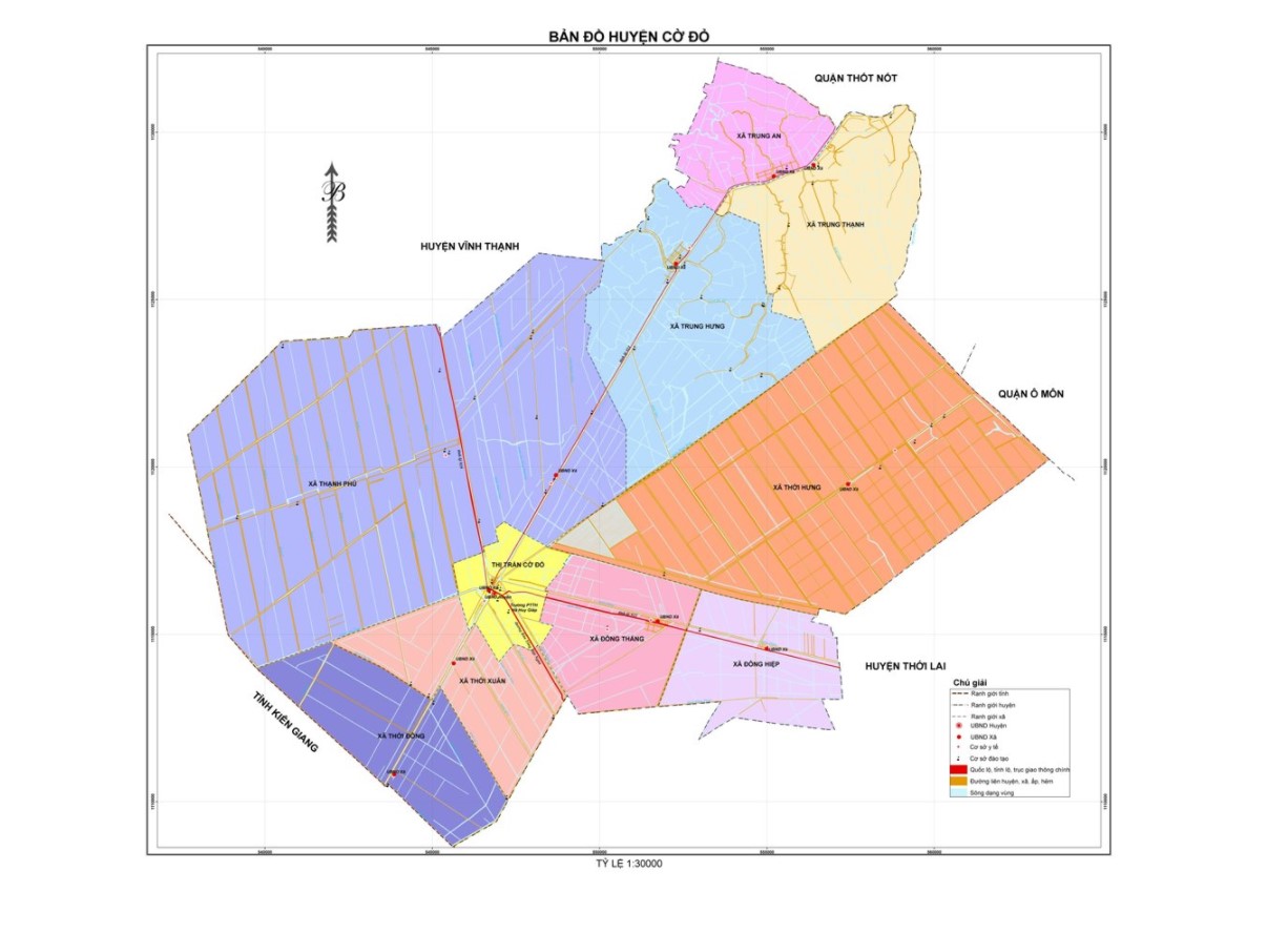 Bản đồ hành chính huyện Cờ Đỏ khổ lớn năm 2022