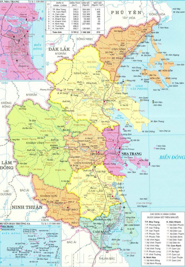 Bản đồ hành chính các xã, huyện thành phố trên địa bàn tỉnh Khánh Hoà khổ lớn năm 2022