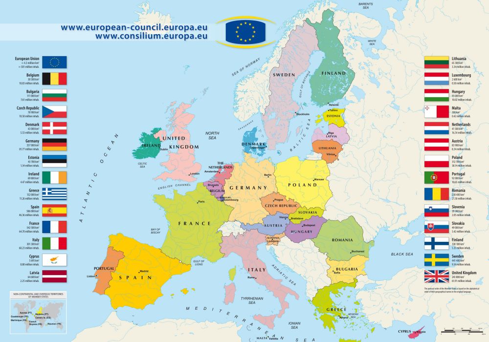 Bản đồ các nước ở Châu Âu hiện nay