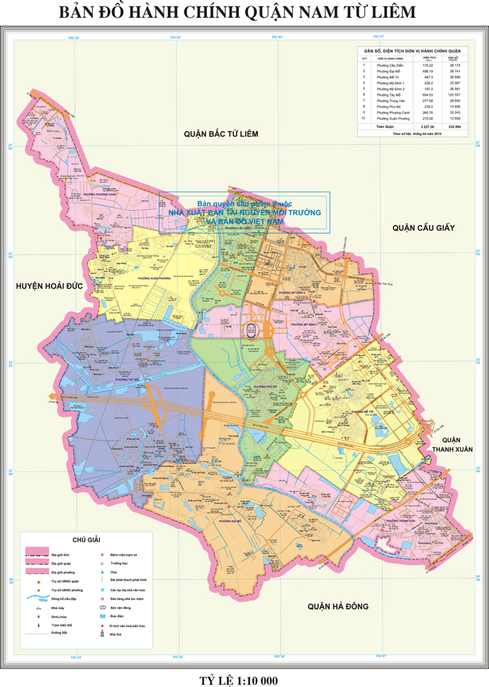 Bản đồ hành chính Quận Nam Từ Liêm mới nhất