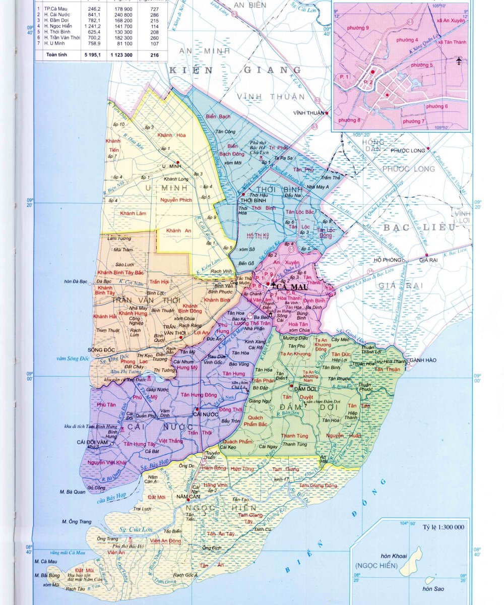 Bản đồ hành chính các xã, huyện, thành phố trên địa bàn tỉnh Cà Mau (Cập nhật năm 2022)