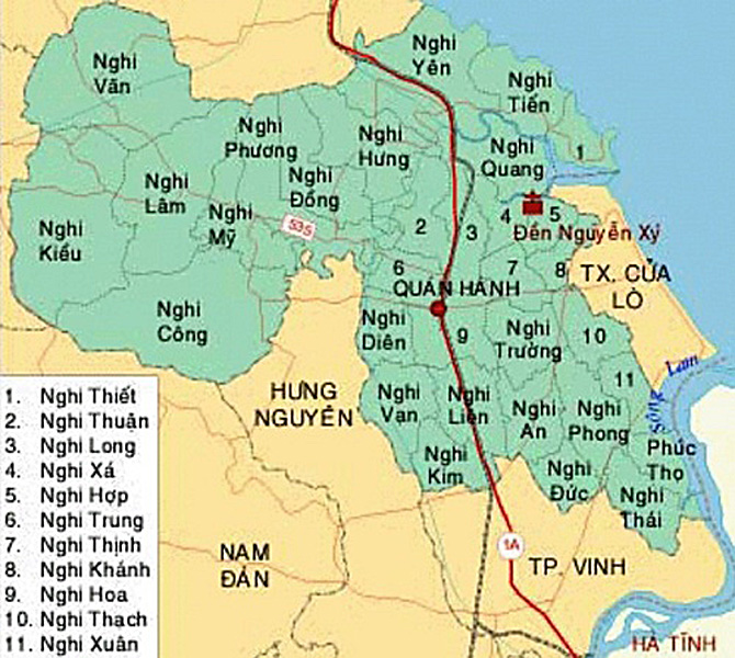 Bản đồ hành chính huyện Nghi Lộc
