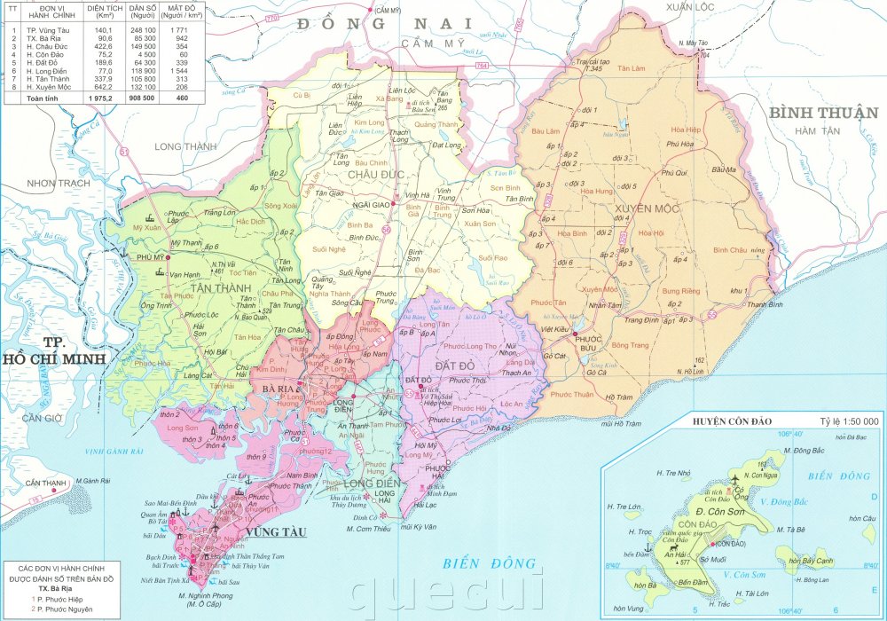 Bản đồ hành chính tỉnh Bà Rịa - Vũng Tàu khổ lớn