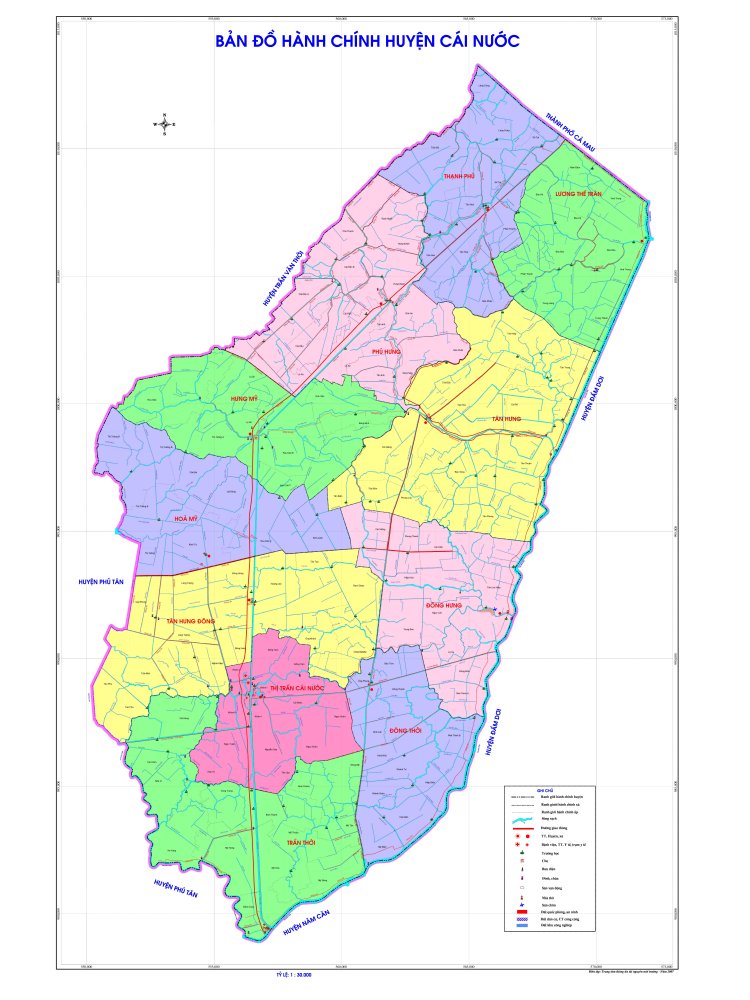 Bản đồ hành chính các xã tại huyện Cái Nước    