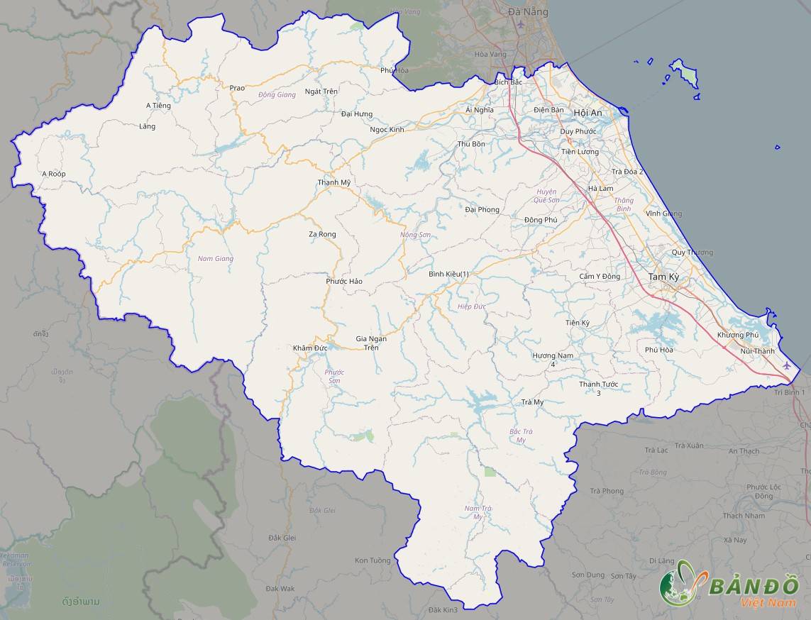 Bản đồ tỉnh Quảng Nam trên nền tảng Open Street Map