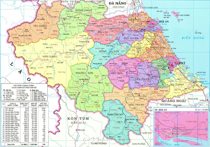 Bản đồ hành chính tỉnh Quang Nam khổ lớn năm 2022