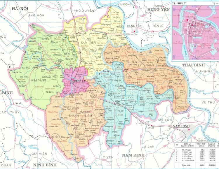 Bản đồ các xã, huyện, thành phố trên địa bàn tỉnh Hà Nam năm 2022