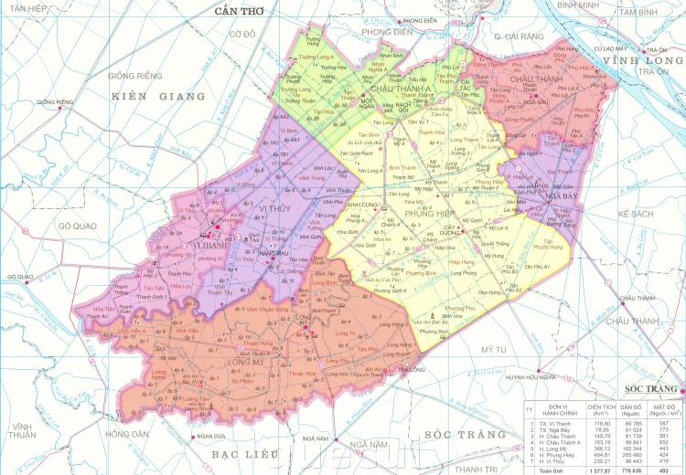 Bản đồ các xã, huyện, thành phố trên địa bàn tỉnh Hậu Giang năm 2022