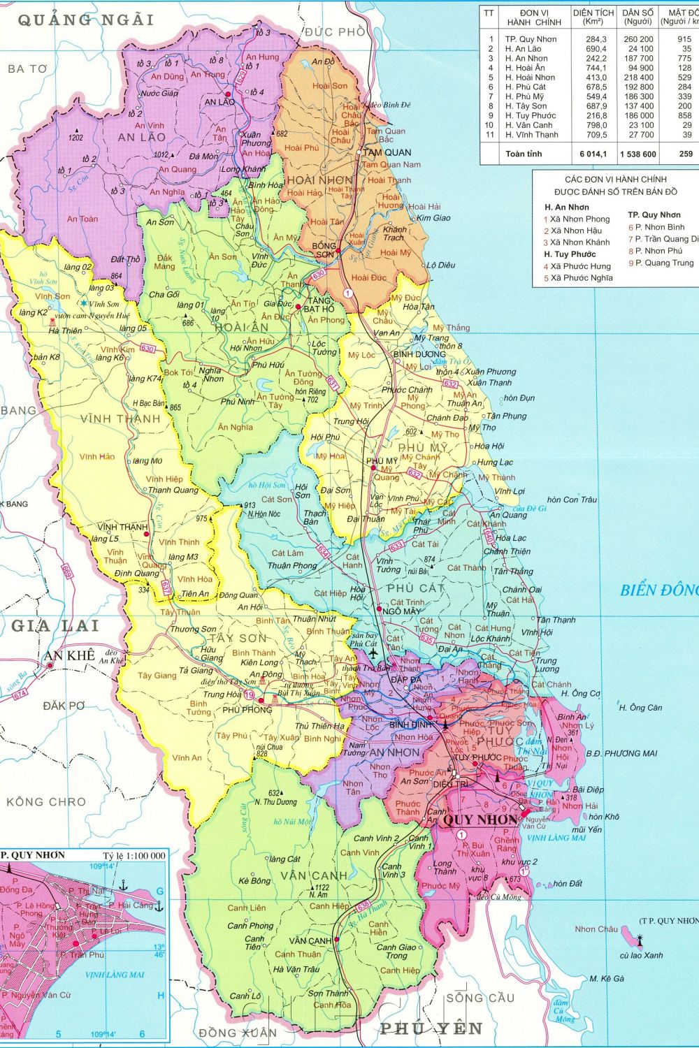 Bản đồ hành chính tỉnh Bình Định khổ lớn năm 2022