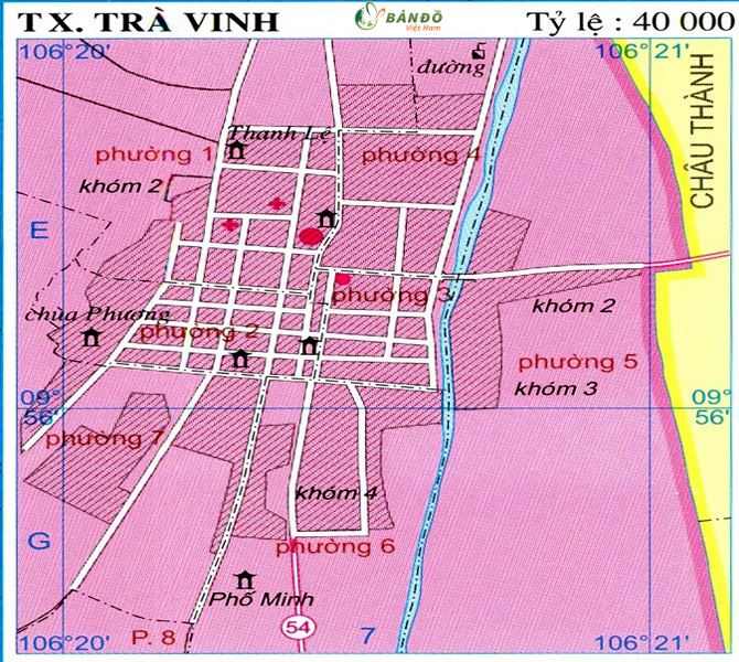 Bản đồ hành chính các phường tại Thành phố Trà Vinh
