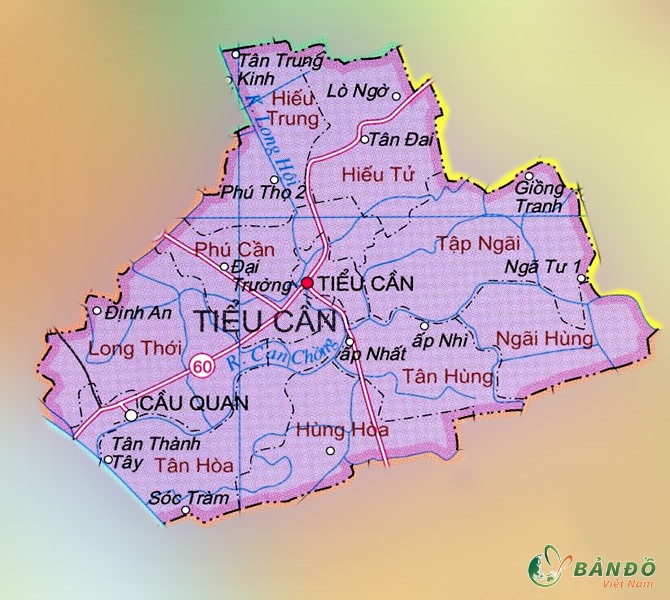 Bản đồ hành chính các xã và thị trấn tại Huyện Tiểu Cần