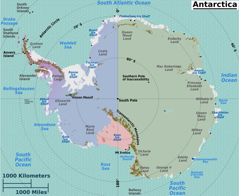 Bản đồ thế giới khu vực châu Nam Cực năm 2022
