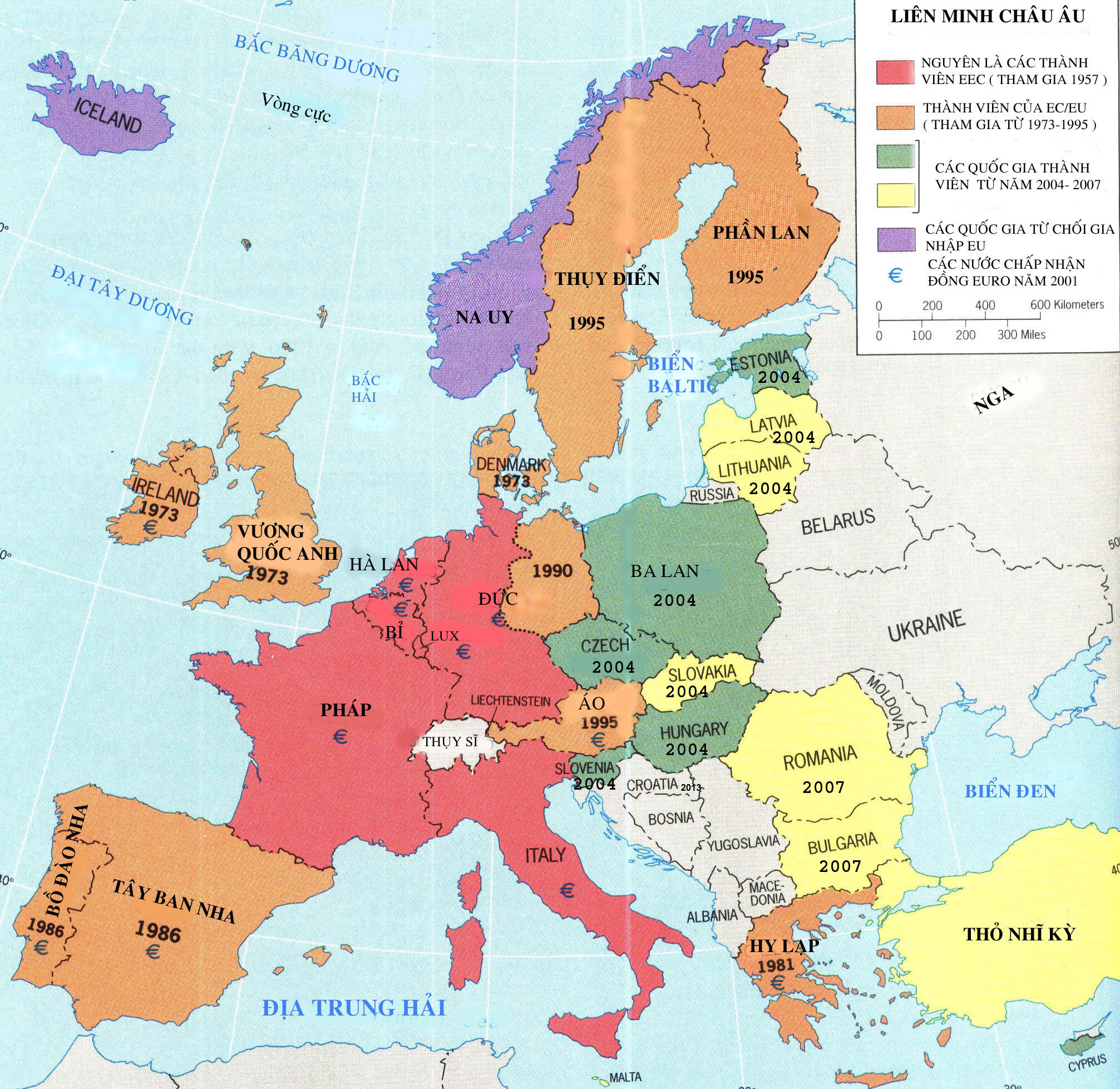 Bản đồ các nước ở Châu Âu bằng tiếng việt