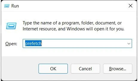 Mở thư mục Prefetch bằng Windows Run