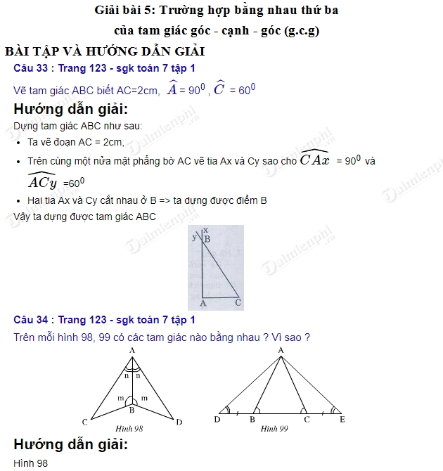 giai toan lop 7 truong hop bang nhau thu ba cua tam giac goc canh goc 2