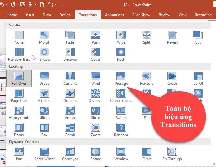 Hiệu ứng Transitions trong powerpoint