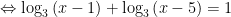 Leftrightarrow {{log }_{3}}left( x-1 right)+{{log }_{3}}left( x-5 right)=1