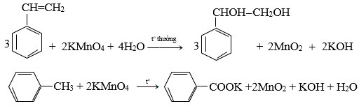 Phương trình phản ứng của Toluen và Benzen với KMnO4
