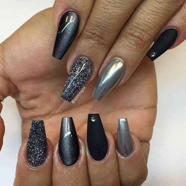black and gray coffin nails