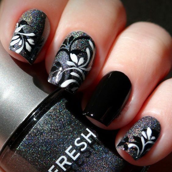 nail designs gray and black