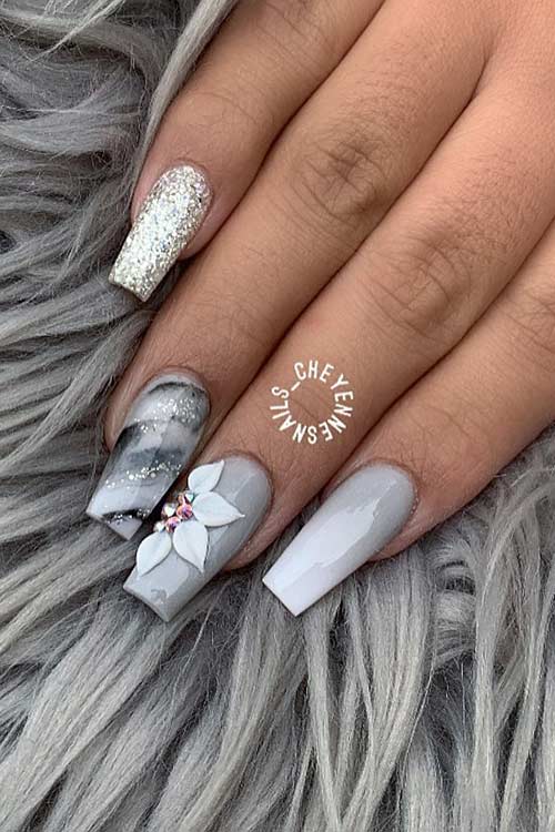 black gray and white nails
