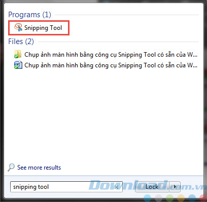 Tìm Snipping Tool trên Windows 7