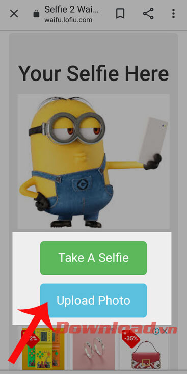 Nhấn vào nút Take A Selfie hoặc Upload Photo
